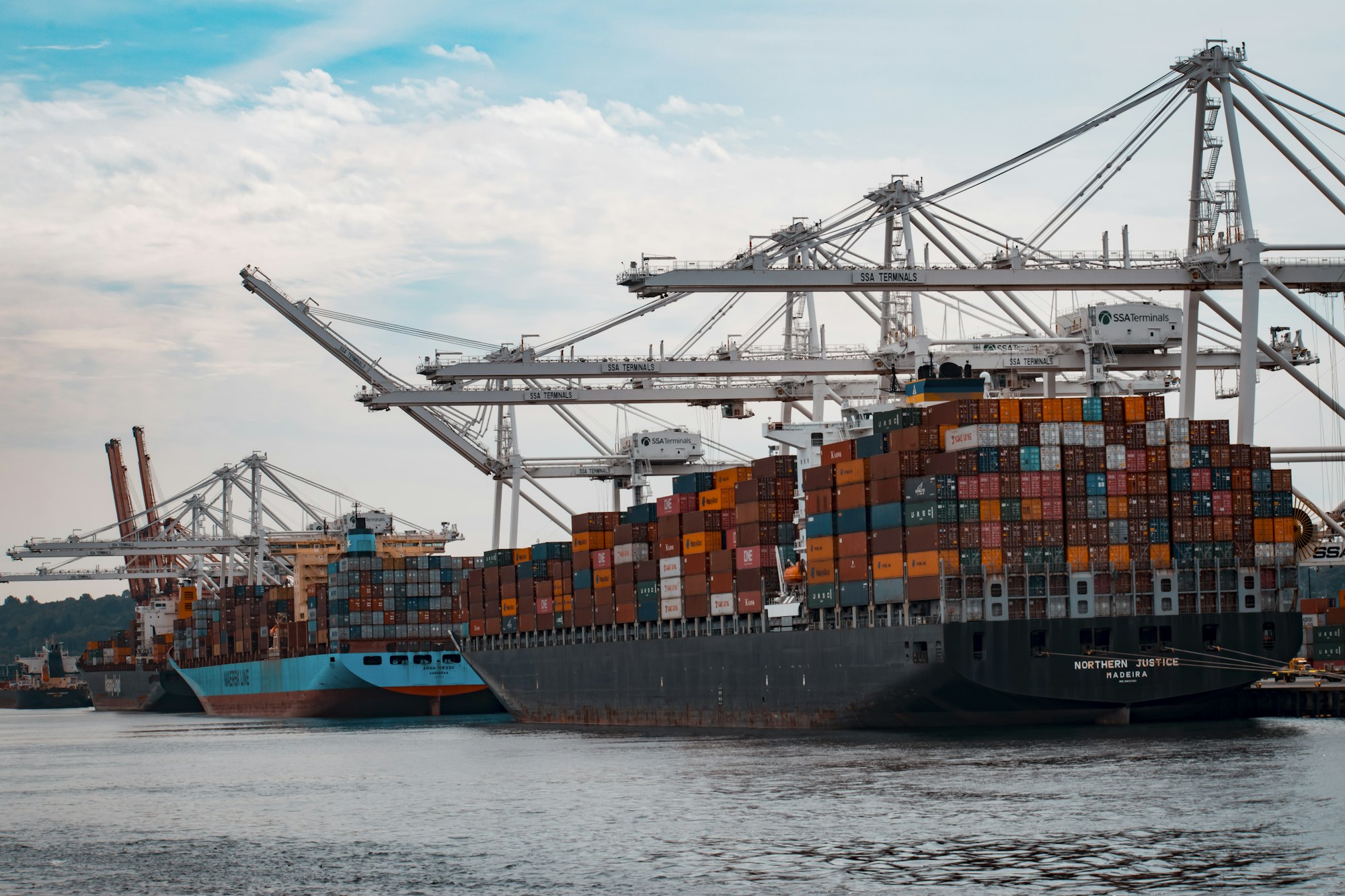 Container ships alongside at a port